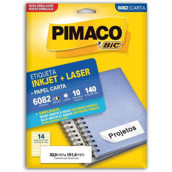 Etiqueta Carta 6082 10 Fls 33,9 X 101,6 Mm Pimaco