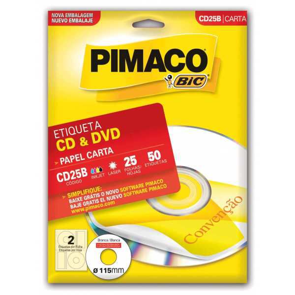 Etiqueta Para Cd E Dvd Cd25B Carta 25 Fls 115 Mm Pimaco