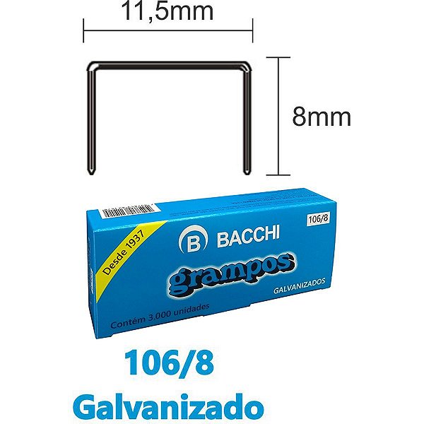 Grampo Para Grampeador 106/8 Aco 3000 Grampos Bacchi