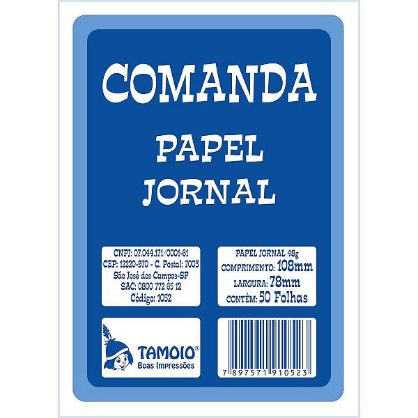 Impresso Talao Comanda Jornal 50F.80Mmx110Mm Tamoio