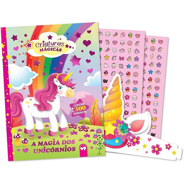Livro Infantil Colorir Magia Unicornios Adesivo+Tiara Vale Das Letras