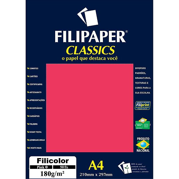 Papel A4 Color Filicolor Pink 180G. Filiperson