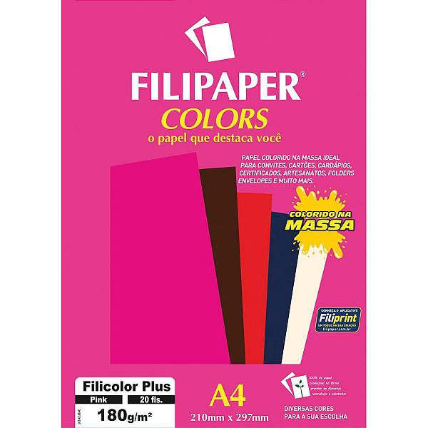 Papel A4 Color Filicolor Plus Pink 180G. Filiperson