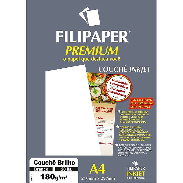 Papel A4 Couche Premium Branco 180G. Filiperson
