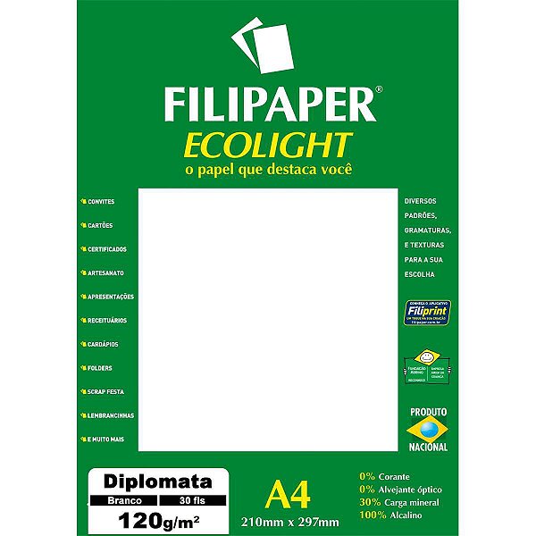 Papel A4 Diplomata Ecolight Branco 120G. Filiperson