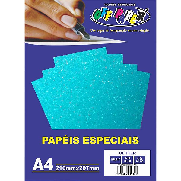 Papel A4 Glitter Azul Neon 180G. Off Paper