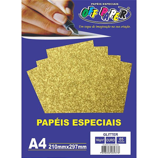 Papel A4 Glitter Ouro 180G. Off Paper