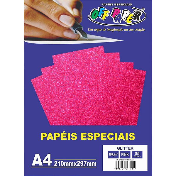 Papel A4 Glitter Pink 180G. Off Paper