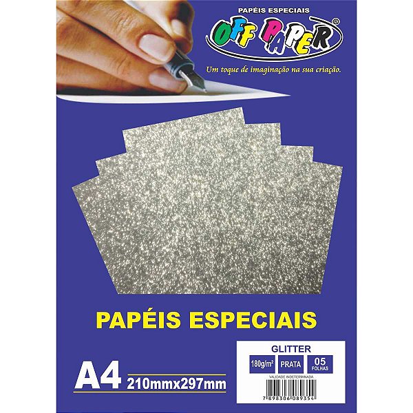 Papel A4 Glitter Prata 180G. Off Paper