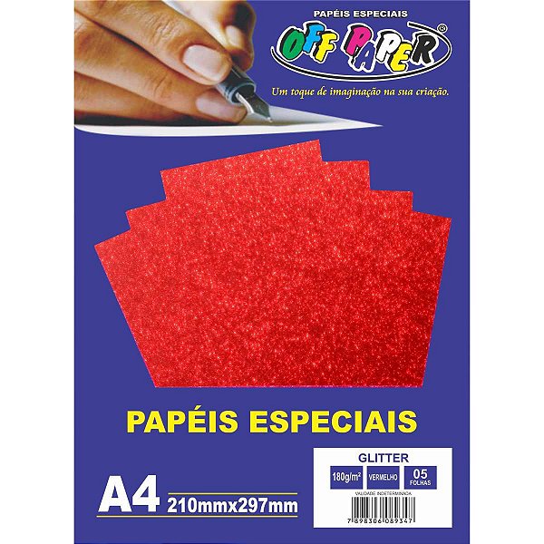 Papel A4 Glitter Vermelho 180G. Off Paper