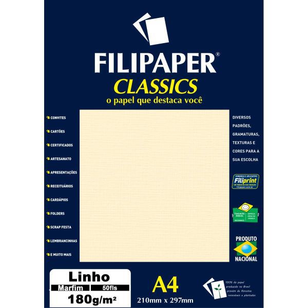 Papel A4 Linho Marfim 180G. Filiperson