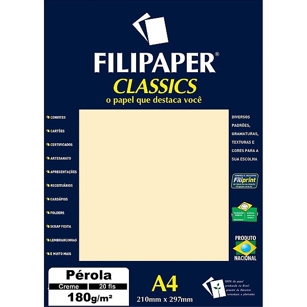 Papel A4 Perolado Creme 180G. Filiperson