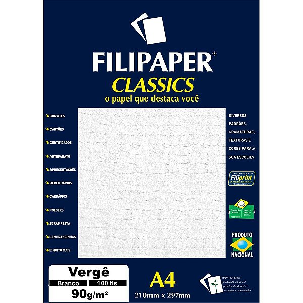 Papel A4 Verge Branco Classics 90G. Filiperson