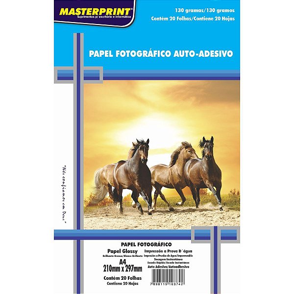 Papel Fotografico Inkjet A4 Glossy Adesivo 130G Masterprint