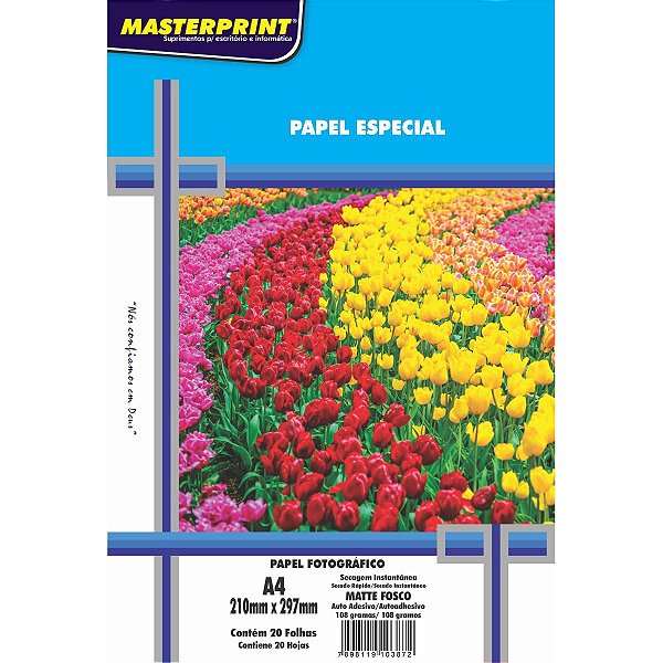 Papel Fotografico Inkjet A4 Matte Adesivo 108G Masterprint