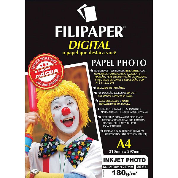 Papel Fotografico Inkjet A4 Photo Profissional 180G Filiperson