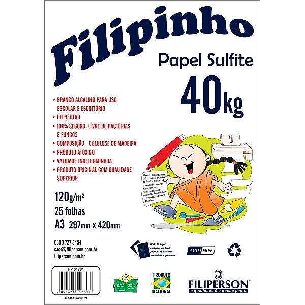 Papel Sulfite A3 40 Kilos 25Fls. Branco Filiperson