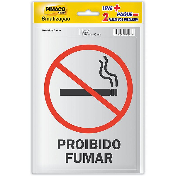 Placa De Sinalizacao Probido Fumar 14Cmx19Cm Pimaco