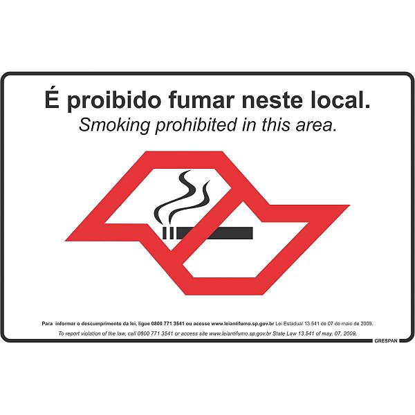 Placa De Sinalizacao Proibido Fumar 20X30Cm. Grespan