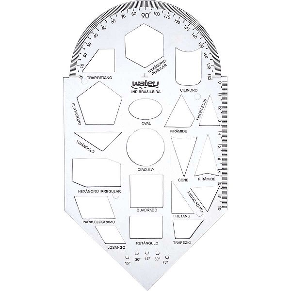 Regua Plastica Geometria Gabarito Cristal Waleu