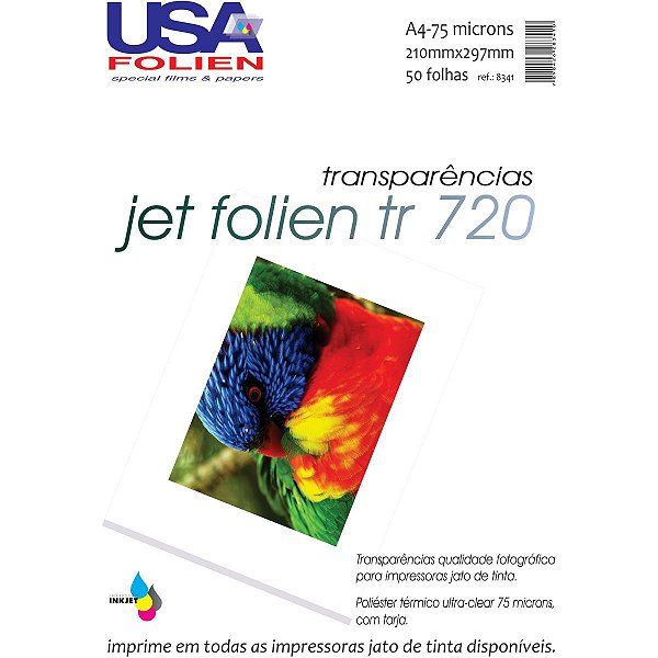 Transparencia Inkjet Jet Folien A4 75Mc Tarja Remov Usa Folien