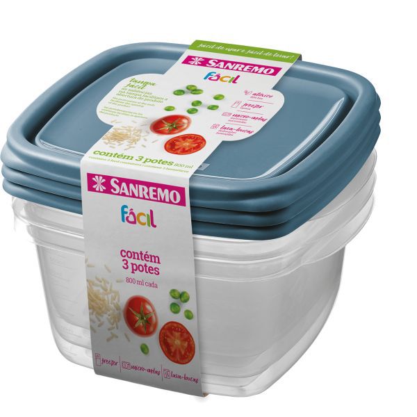 Pote Plastico Conjunto 3 Potes Facil 800Ml Sanremo