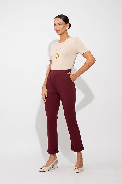 CALÇA LINA VINHO BARRA ITALIANA