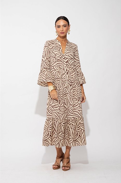 VESTIDO LIBÉLULA ESTAMPA FOLHAGENS