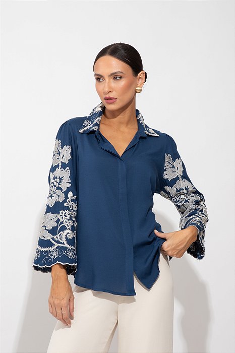 BLUSA HELENE AZUL BORDADO