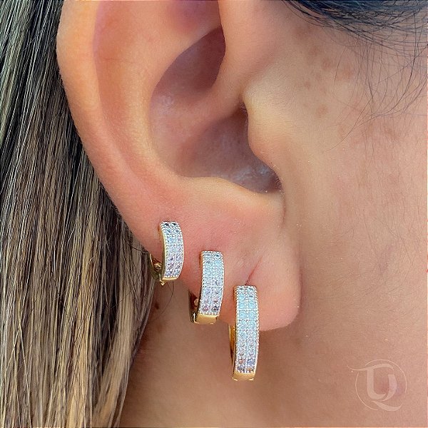 Trio de brincos cravejados