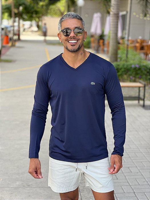 Tshirt ML Lacoste Gola V Marinho