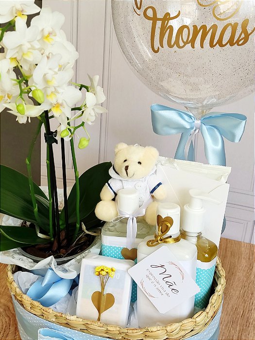 Cesta Maternidade Premium com Orquídeas Menino