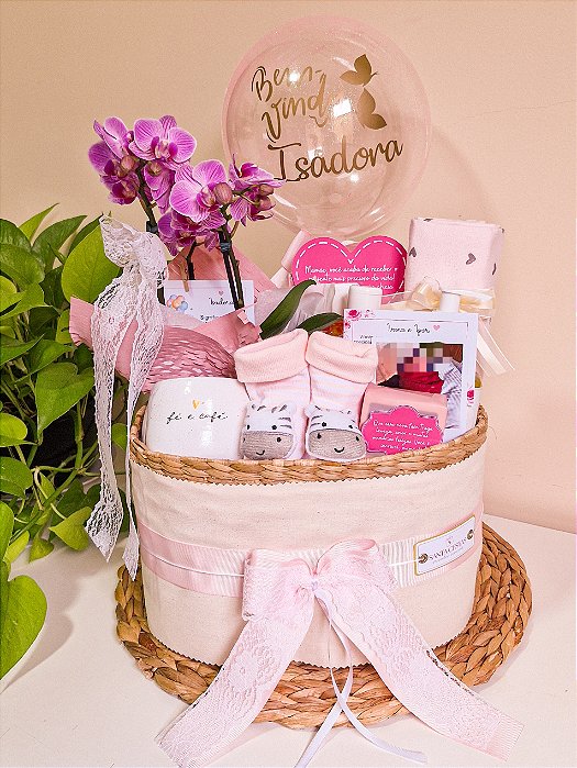 Cesta Maternidade Laço Eternos Rosa