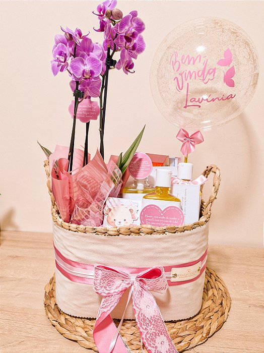 Cesta Maternidade Laço Eternos Rosa