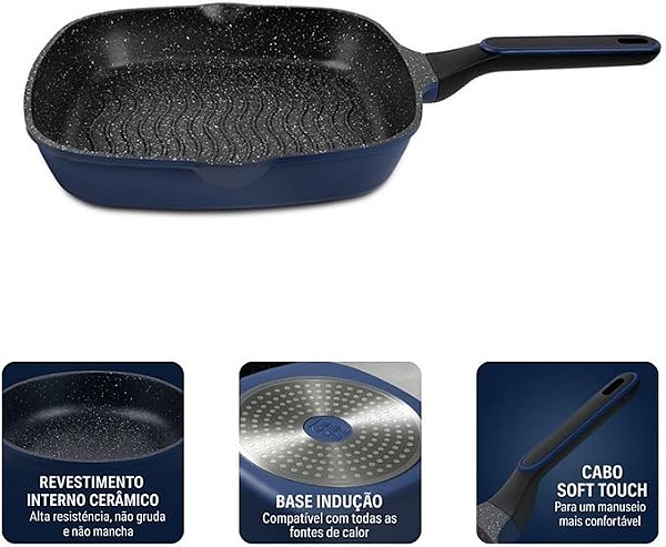 FRIGIDEIRA AZUL QUADRADA GRILL SEM TAMPA 3,1L ANTIADERENTE
