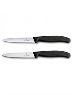Facas Swissclassic Serrilhada e Lisa 10cm - Preta (2pçs)