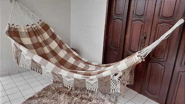 Rede de Dormir Casal Ostra Xadrez Bege Caramelo