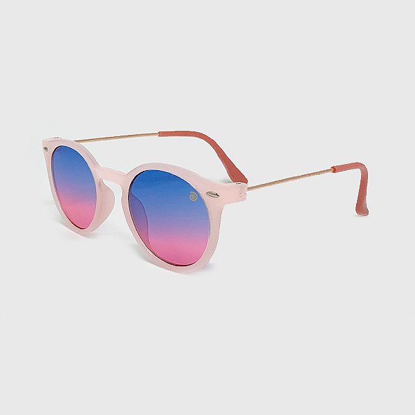 Óculos de Sol Infantil Acetato com Proteção UV400 Teen Redondo Rosa Nude Lente Degradê Azul