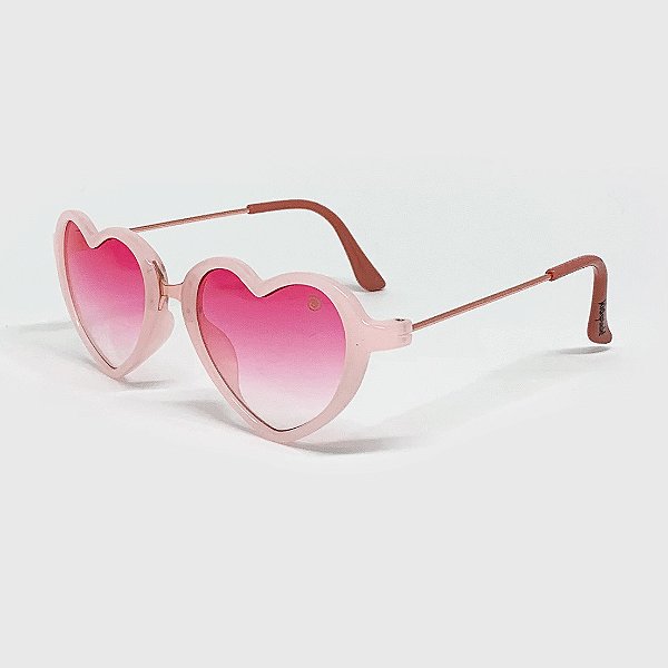 Óculos de Sol Infantil com Proteção UV400 Coração Acetato Teen Rosa Nude Lente Pink