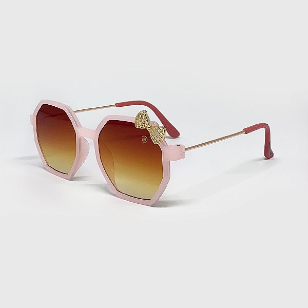 Óculos de Sol Infantil Acetato com Proteção UV400 Teen Laço Rosa Nude