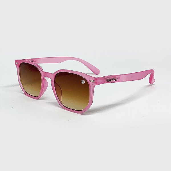 Óculos de Sol Infantil Acetato com Proteção UV400 Teen Hexagonal Rosa Fosco