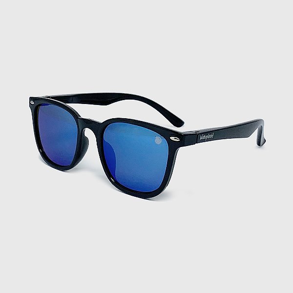 Óculos de Sol Infantil Acetato com Proteção UV400 Teen Wayfarer Preto Espelhado Azul