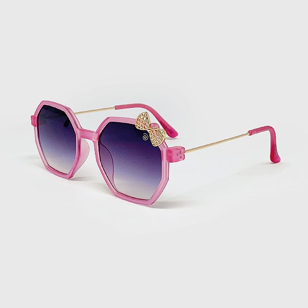 Óculos de Sol Infantil com Proteção UV400 Laço Acetato Teen Rosa Fosco