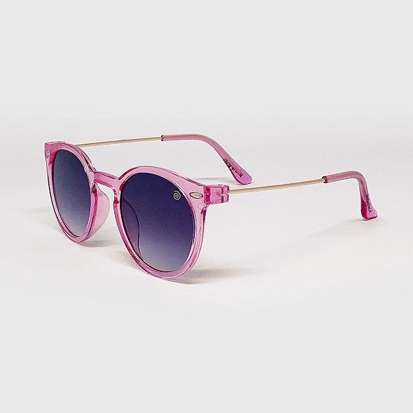 Óculos de Sol Infantil Acetato com Proteção UV400 Teen Redondo Rosa Cristal