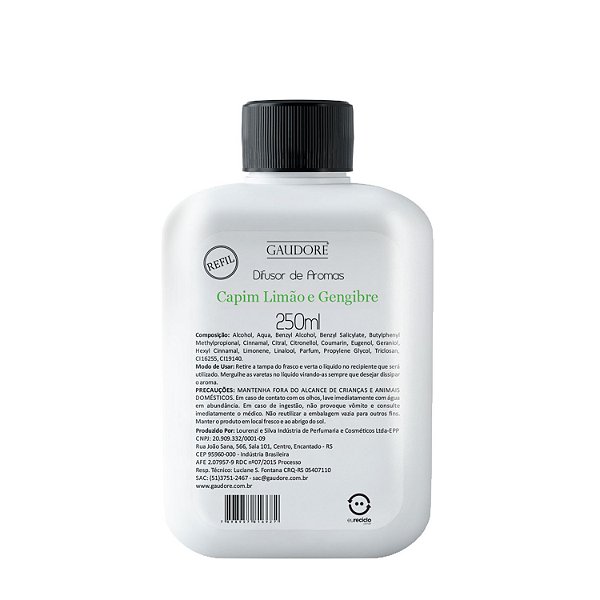 Refil Difusor de Aromas 250ml - Capim Limão e Gengibre