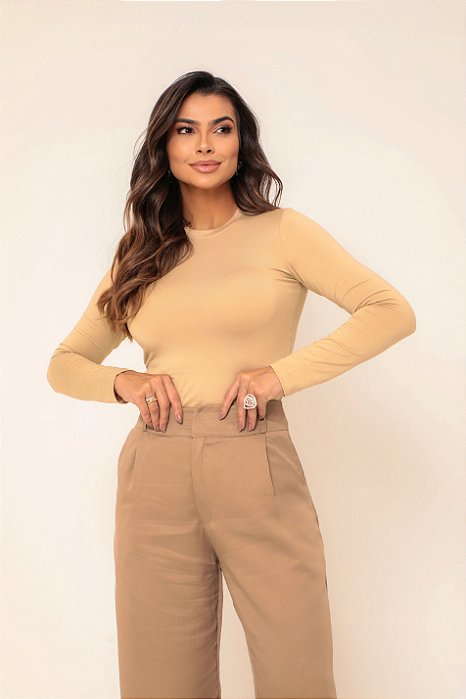 Blusa Manga Longa Marcia Bege Dourado