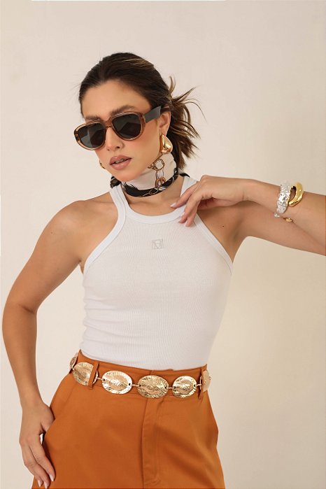 Regata Betty Branca Bordada