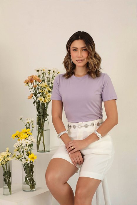 T-shirt Gola Redonda Ana Lavanda Algodão Egípcio