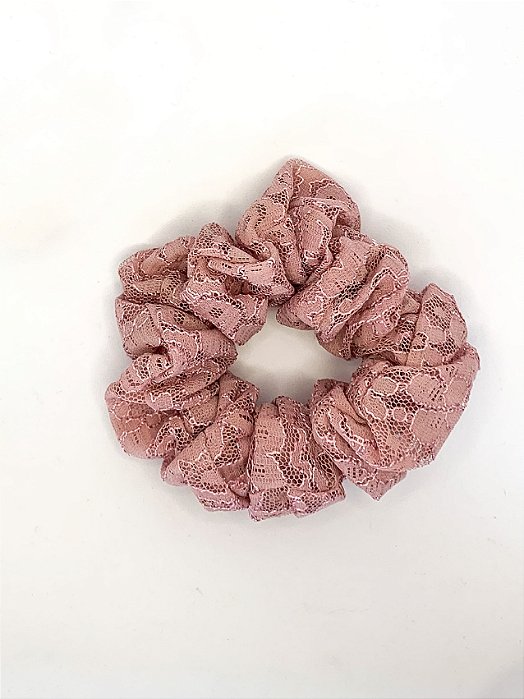 Scrunchie Flor de Cerejeira - Elástico Renda Rosa