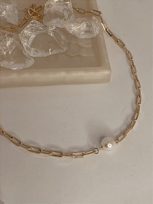 Colar Elos Pérola White Champagne - Banhado a Ouro